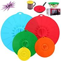 DERU Tapas de Silicona Elásticas- 5 Tamaños de Diferentes Tapas de Silicona Reutilizables- Eco Cubiertas de Alimentos…